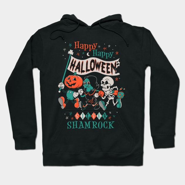 Happy Halloween Vintage Cartoon - Silver Shamrock - Creepy Cute Pumpkin Hoodie by Nemons